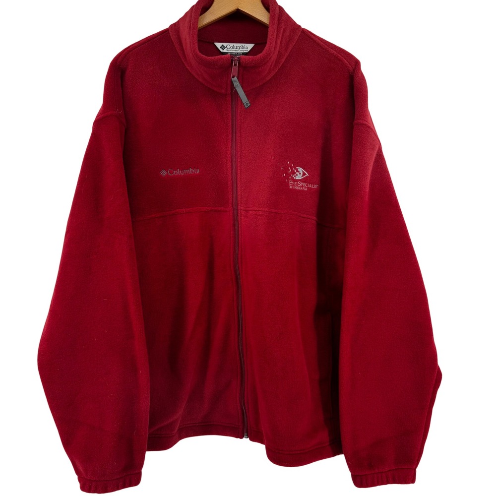 Columbia Mens XXL Red Full Zip Fleece Jacket Corporate Logo Sz 2XL Gorpcore